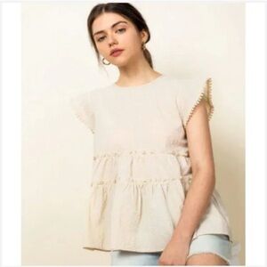 THML Aryanna babydoll top with back tie tassel size Small